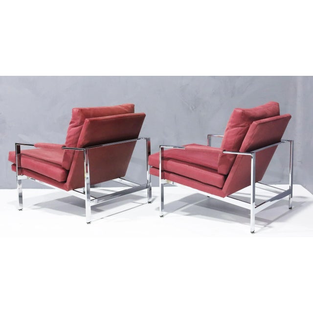 Milo Baughman Attributed to Milo Baughman Chrome Frame Lounge Chairs in Dusty Rose Faux Suede/Leather For Sale - Image 4 of 7