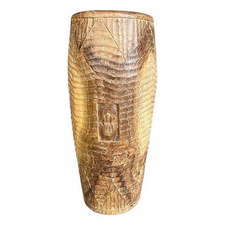 Impressive Teak Wood Hand Carved Container For Sale