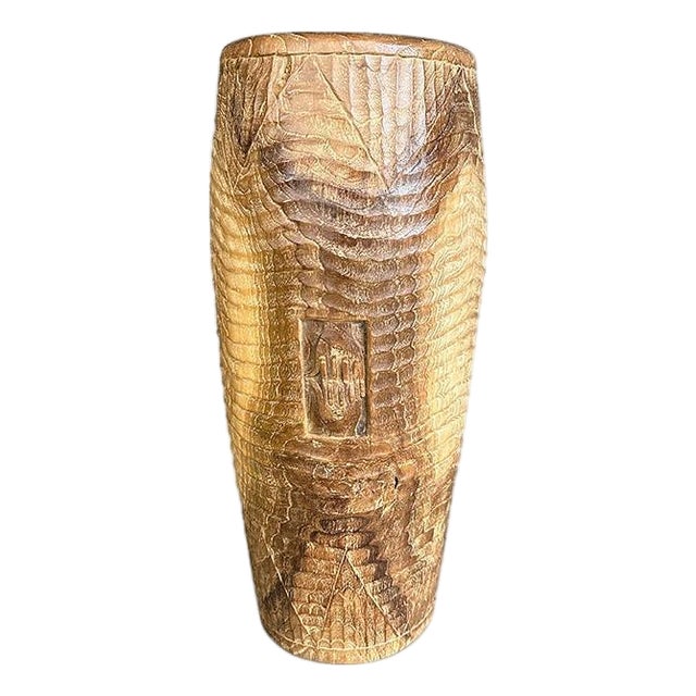 Impressive Teak Wood Hand Carved Container For Sale