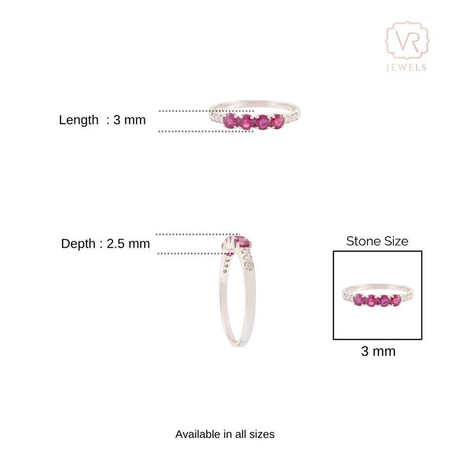 14k Gold Modern Natural Ruby & Diamond Half Eternity Band Ring Size 6.5 For Sale - Image 9 of 13