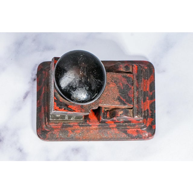 Unusual Painted Pattern Antique Metal Cast Iron Desk Embosser Clamp Paperweight Industrial Home Decor For Sale In New York - Image 6 of 8