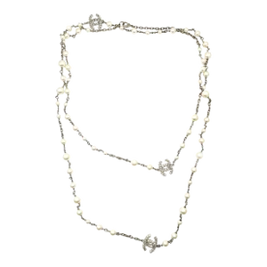 Chanel Silver CC Princess Crystal 60" Super Long Faux Pearl Necklace