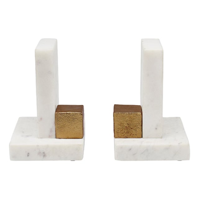 Matthew Izzo Home Blocks Marble and Brass Bookends For Sale