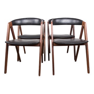 Danish Chairs in Afromosia and Skai Model 205 by Thomas Harlev for Farstrup Stolefabrik, 1960s, Set of 4 For Sale