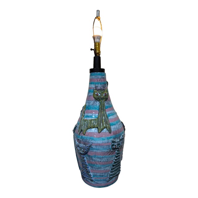 1960s Italian Large Ceramic Cat Lamp Attributed to San Polo Venice For Sale