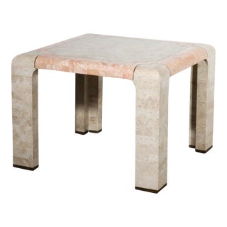 1980s Maitland-Smith Tessellated Stone and Brass Inlay Waterfall Side Table For Sale