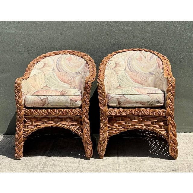 Vintage Braided Rattan Armchairs - A Pair For Sale - Image 4 of 17