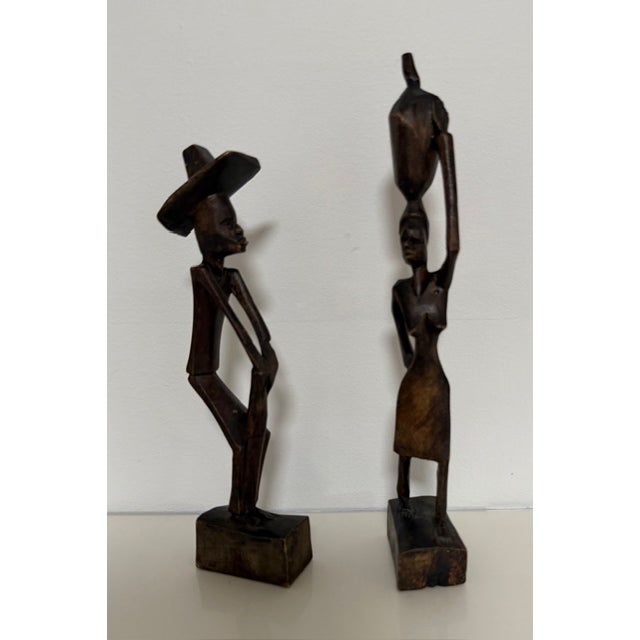 Folk Art Vintage African Art Folk Wood Sculptures Set of 2 For Sale - Image 3 of 9