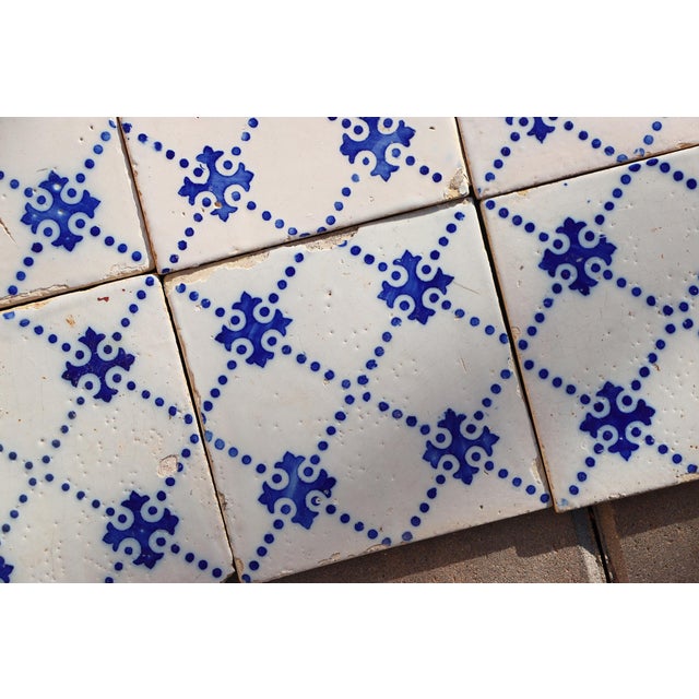 Antique 19th Century Portuguese Blue Cross Lattice Tiles, Set of 15 For Sale - Image 4 of 15