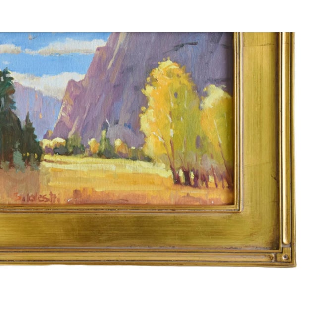 Mountains and meadow landscape oil painting on artist canvas panel by listed artist Silvio Silvestri (1948-2018.)...