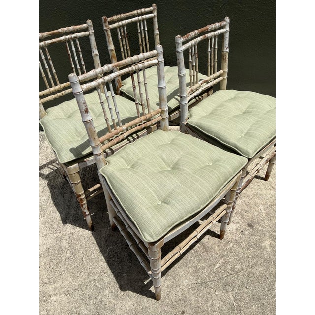 Vintage Distressed Wood Faux Bamboo Spindle Back Chairs - Set of 4 For Sale - Image 12 of 18