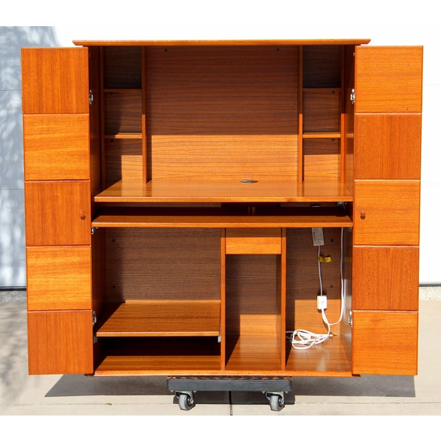 Brown Trak Mid-Century Modern Teak Hidden Office Armoire / Workstation Cabinet For Sale - Image 8 of 18