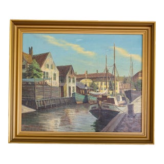 Christianshavn Port in Copenhagen Oil Painting by Frederik Wilhelm Svendsen For Sale