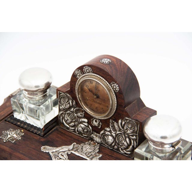 Inkwell with Rosewood Frame and Glass Tanks For Sale - Image 3 of 7