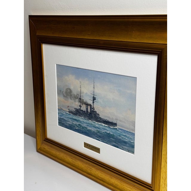 Frank Watson Wood Painting HMS London Signed First World War Royal Navy Watercolour Historic Anstice and Dardanelles Associations For Sale - Image 11 of 18