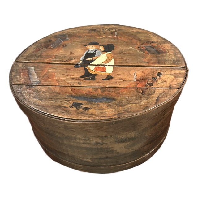Antique Wooden Cheese Box Folk Art For Sale
