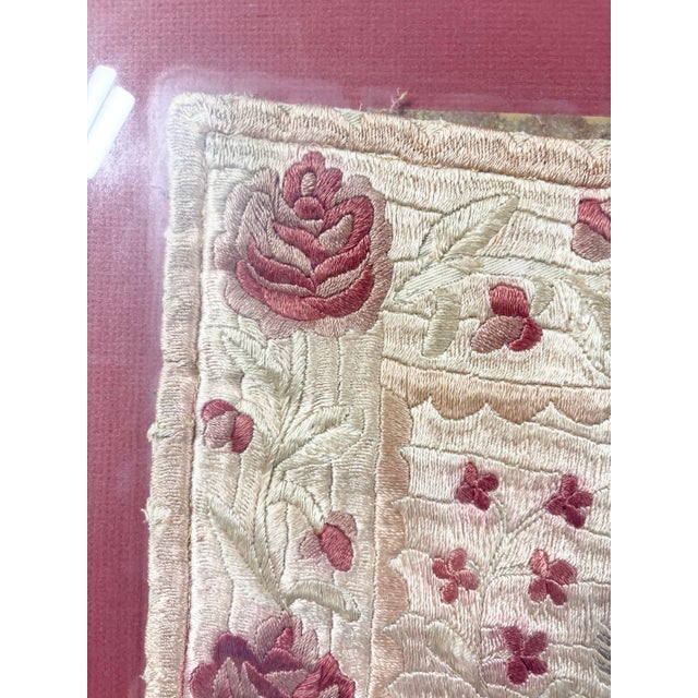 Red Antique Folk Art Cat Silk Embroidery in Frame For Sale - Image 8 of 13