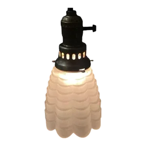 1910s Frosted Tulip Scalloped Glass Shade With Bronze Socket
