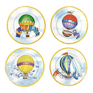 Vintage Montgolfiere Porcelain Hot Air Balloon Plates - Set of 4 For Sale