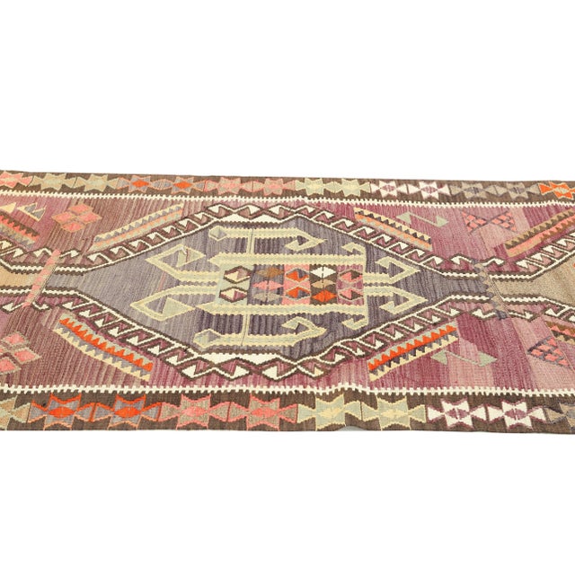 Boho Chic Mid 20th Century Long Colorful Vintage Kilim Runner For Sale - Image 3 of 7