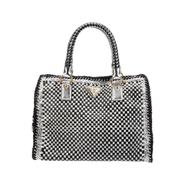 Contemporary Prada Madras Top Handle Satchel Navy Silver Shoulder Blue Leather Tote HandBag For Sale - Image 3 of 10