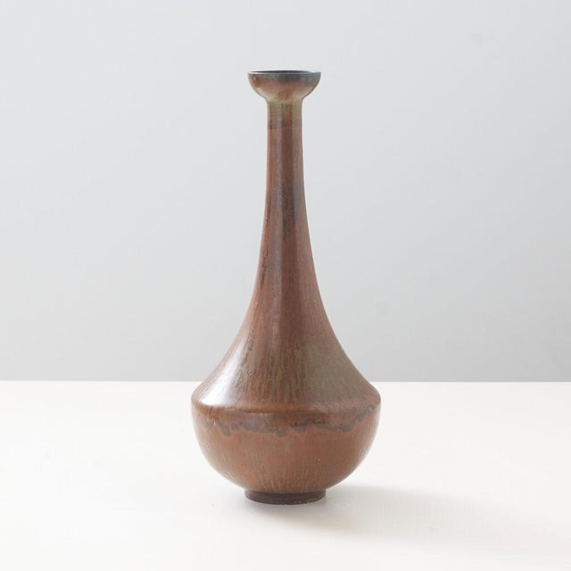 Brown Haresfur Glazed Stoneware Vase by Gunnar Nylund Sweden, c1960s Stoneware vase with matte brown haresfur glaze....