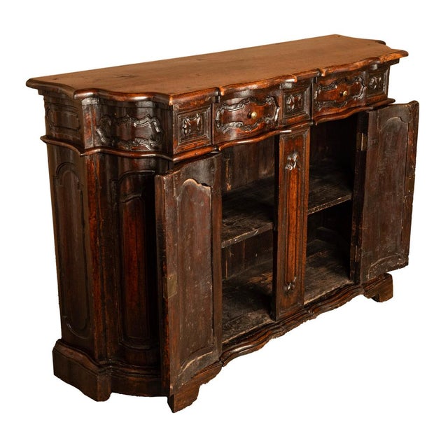 Wood Antique Italian 17th Century Renaissance Carved Walnut Sideboard Credenza 1600 For Sale - Image 7 of 17