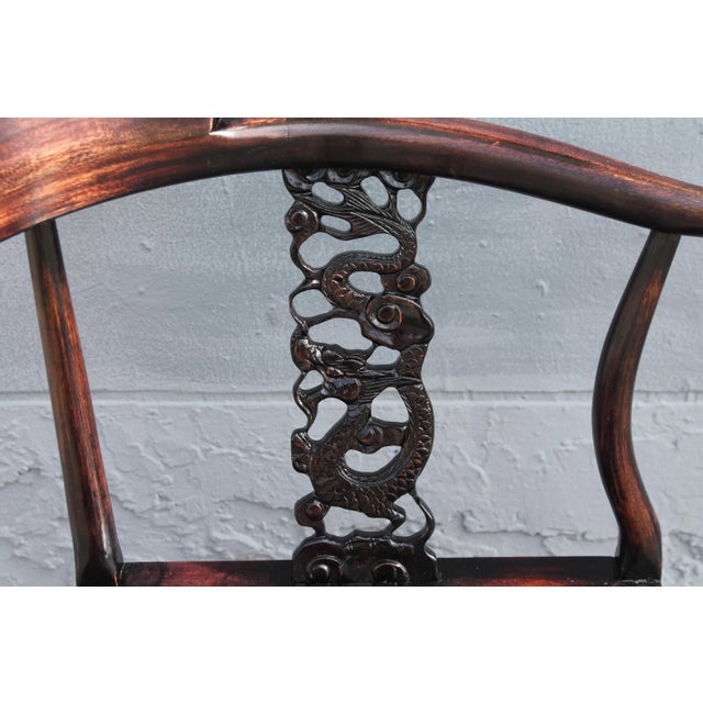 Antique Asian Meticulously Carved Mahogany Corner Chair For Sale - Image 4 of 11