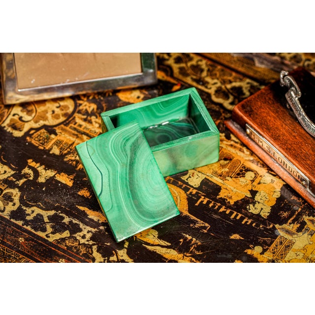Art Deco Miniature Malachite Natural Stone Vintage Specimen Box Home Decor For Sale - Image 3 of 14