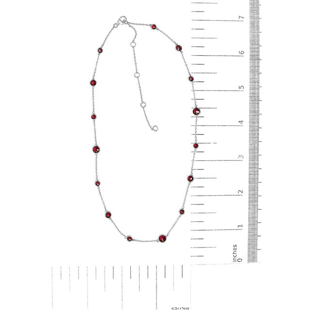 Early 21st Century .925 Sterling Silver Checkerboard Cut Red Garnet Bezel Station Necklace - 22" Inches For Sale - Image 5 of 5