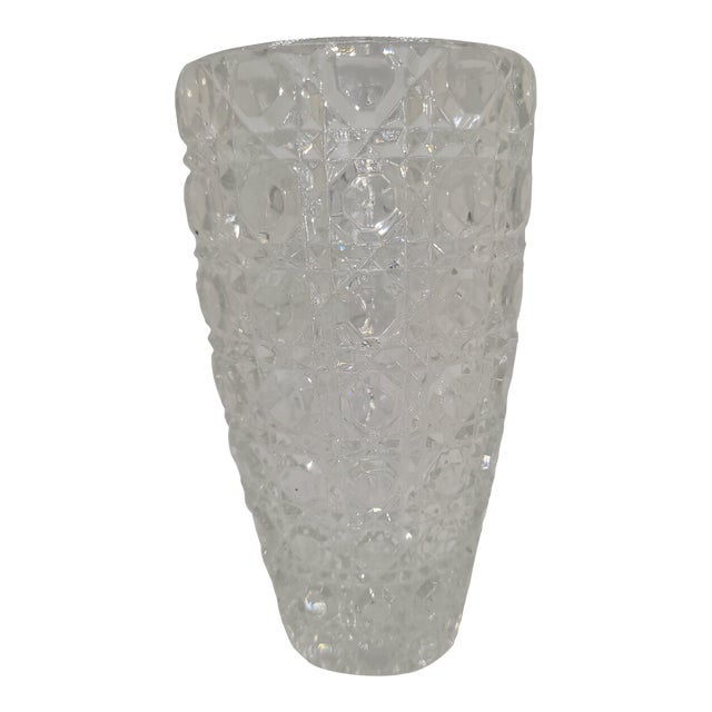 1920s American Brilliant Abp Deep Cut Crystal Vase Octagonal Hobnail Cane For Sale