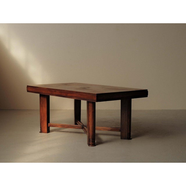 Modernist Oak Table with Checkerboard Veneer Top, France, 1940 For Sale - Image 11 of 18