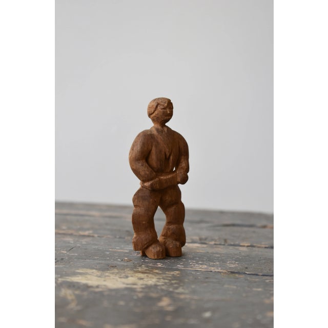 Vintage Miniature Carved Rancher Sculpture With Barrel Jeans, Circa 1940s For Sale In New York - Image 6 of 12