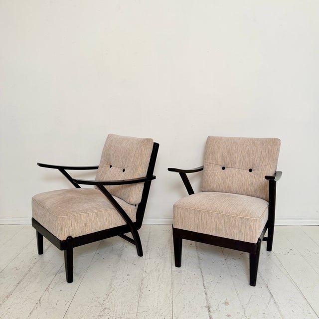 Mid-Century Modern Lounge Chairs with Black Wooden Frame, 1950s, Set of 2 For Sale - Image 18 of 18