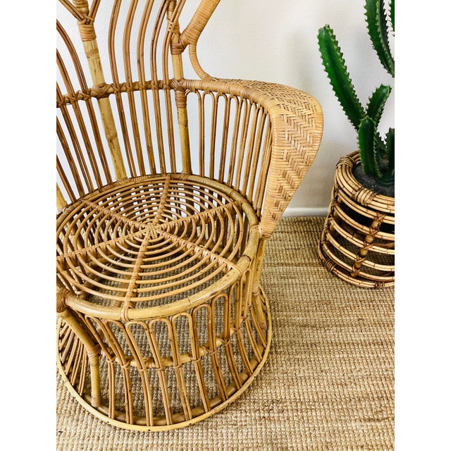 Wood Vintage 1960s Rattan Italian Modern Peacock Chair Gio Ponti Style For Sale - Image 7 of 12
