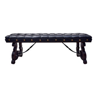 Spanish Colonial Style Solid Wood & Iron Bench For Sale