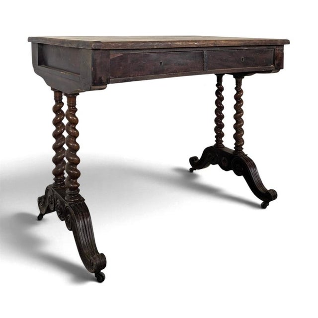 Louis XIII Walnut Writing Table with Twisted Legs and Two Drawers, 1800s For Sale - Image 10 of 10