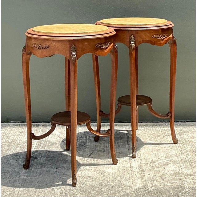 Wood Vintage Louis XV Stone Top Side Tables - A Pair For Sale - Image 7 of 12