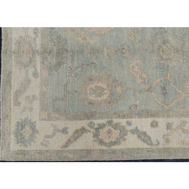 Turkish Oushak Rug Green and Blush Floral Handwoven Wool Rug 4' X 6' For Sale - Image 4 of 9