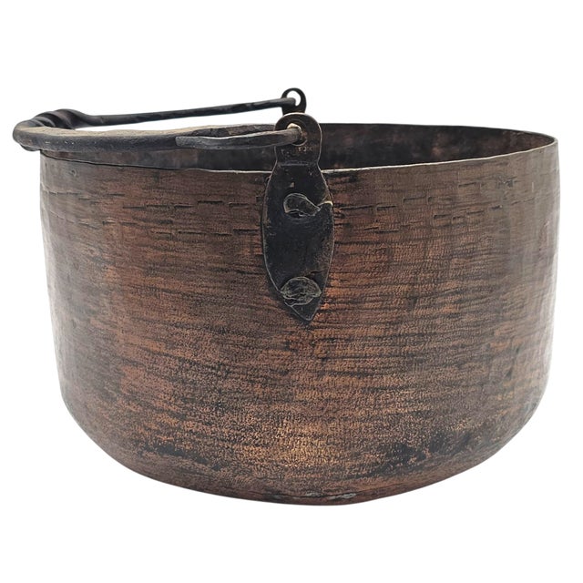 Late 19th Century 19th Century Primitive Copper Cauldron Vessel With Hand-Forged Iron Handle 12" For Sale - Image 5 of 10