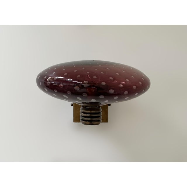 Italian Art Deco style wall light with amethyst Murano glass shade hand blown with bubbles inside the glass using...
