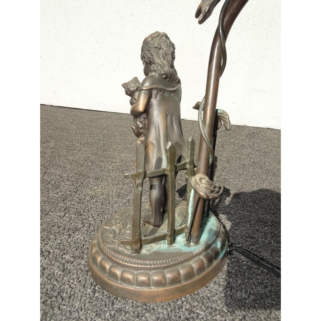 Metal Vintage French Country Cast Bronze Figural Table Lamp W a Child and Kitten For Sale - Image 7 of 14