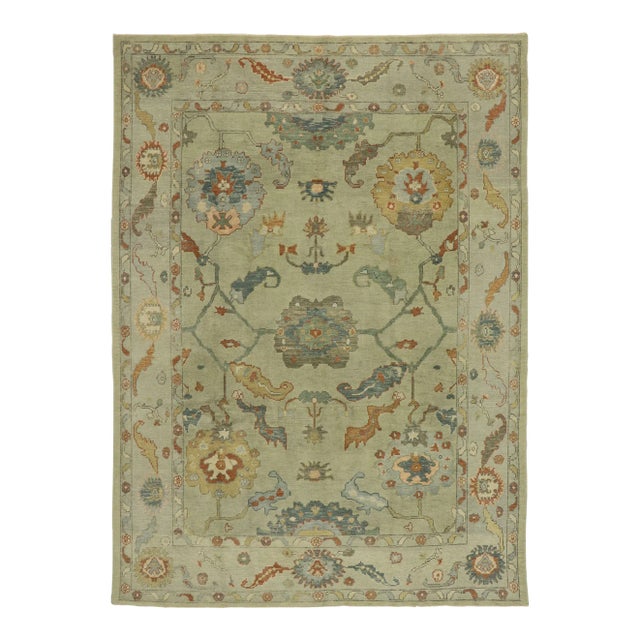 Light Green Turkish Oushak Rug - 09'02 X 12'06 For Sale