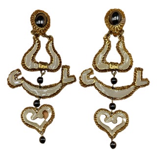 Christian Lacroix Vintage Drop Gold Toned Clip-on Earring For Sale