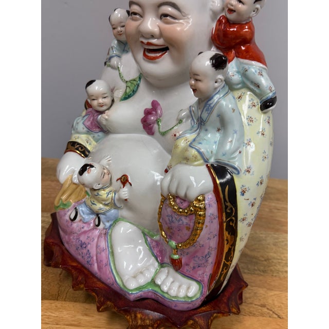 Vintage Chinese Ceramic "Hotei" Laughing Buddha For Sale - Image 9 of 12