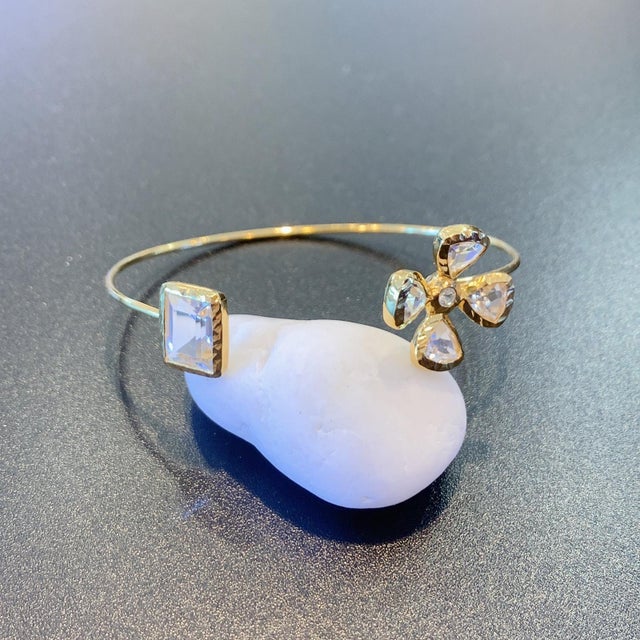 Bochic Jungle Gold and Silver White Topaz Bangle For Sale - Image 13 of 18