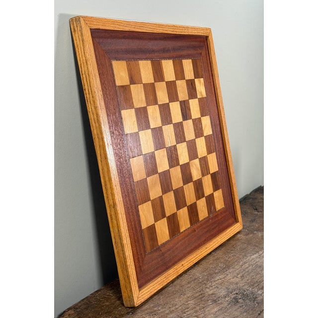 Mid 20th Century Vintage 24" Hand Made Solid Wood Chess Board With Mixed Hardwoods For Sale - Image 5 of 9