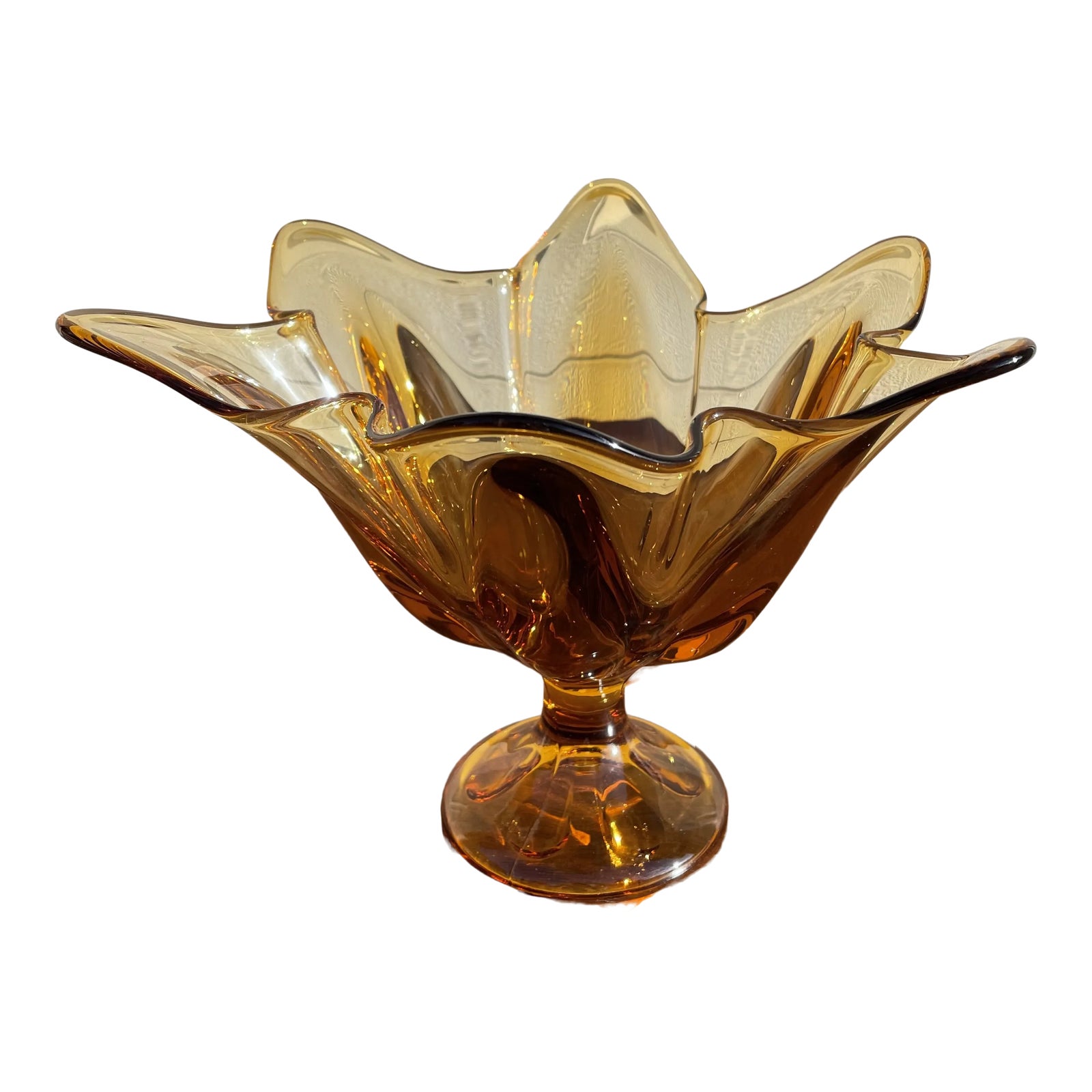 1970s Mid Century Amber Glass Pedestal Bowl Chairish
