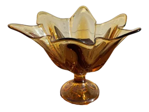 1970s Mid Century Amber Glass Pedestal Bowl