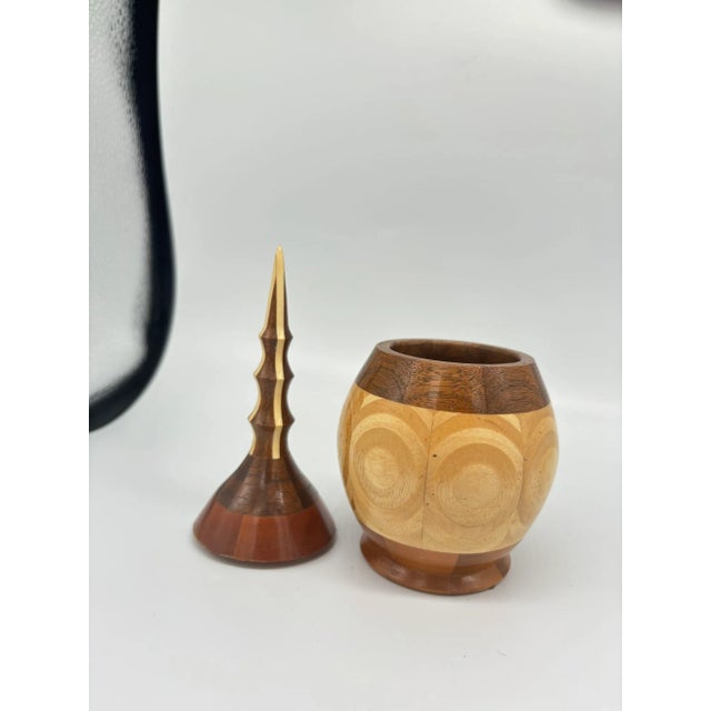 Hand Carved Marquetry Inlay Pear Shaped Vessel With Lid For Sale - Image 4 of 9